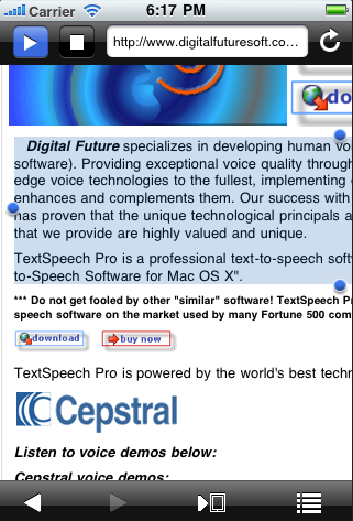 Text-to-Speech Web Reader for iPhone
